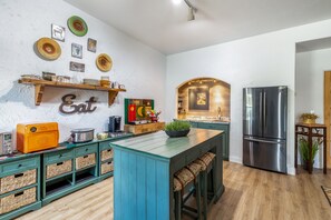 Fridge, microwave, coffee/tea maker, toaster