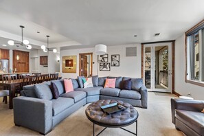 Smart TV, fireplace, DVD player, books