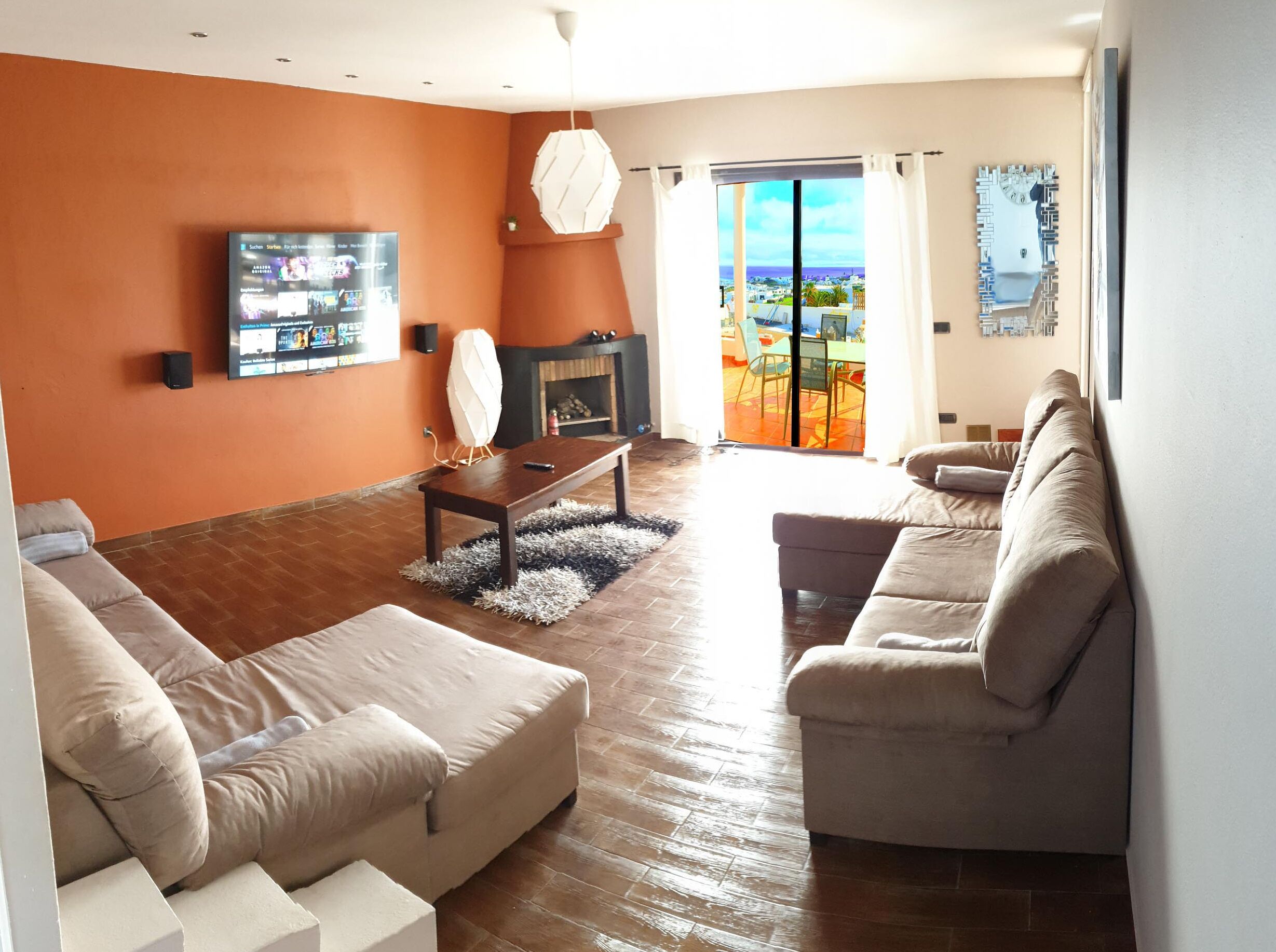 Smart TV, fireplace, video games, DVD player