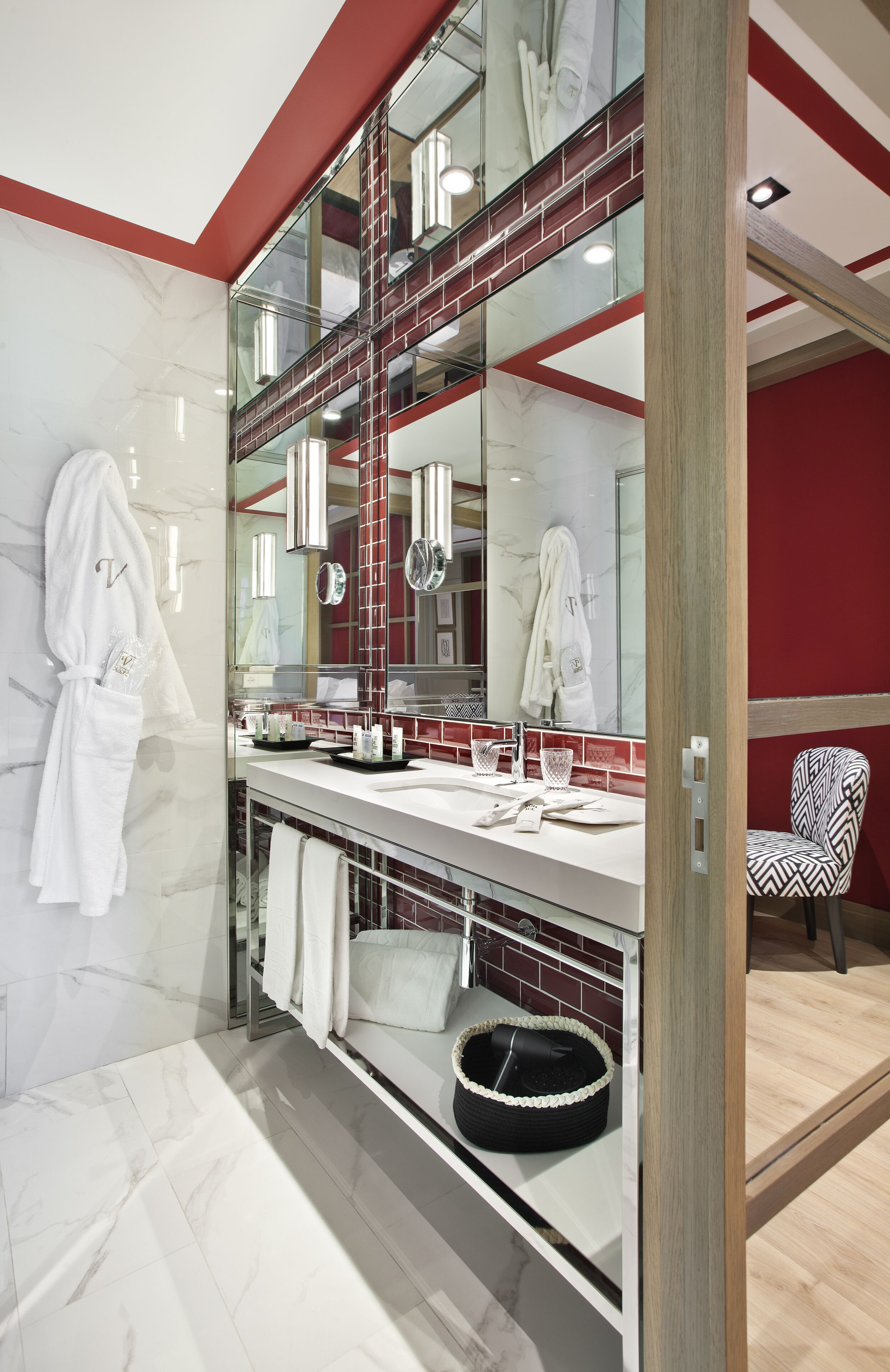 shower, rainfall showerhead, hair dryer, towels