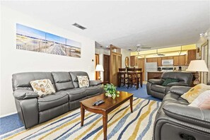 House, 2 Queen Beds, Patio, Garden View | Living room | TV - Turtle Crawl 2, 2 Bedrooms, Ground Floor, Wifi, Sleeps 4 (Fort Myers Beach)