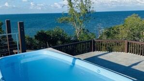 A swimming pool with a view of the ocean. - Shedrock Shangrila, Beachfront Ocean Breeze Suite (Hopkins)