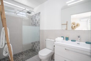 Ducha, secador de pelo y toallas