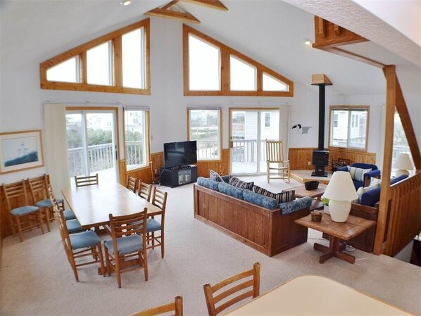 TV, fireplace, DVD player, books