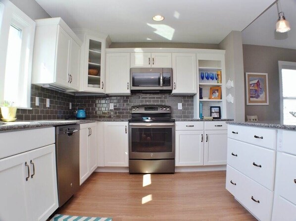 Fridge, microwave, dishwasher
