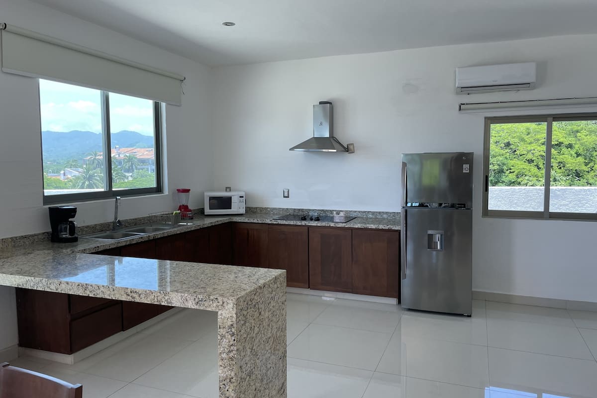 panoramic apartment | private kitchen | fridge, blender, cookware/dishes/utensils