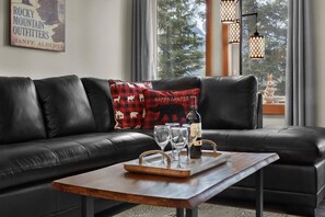 Smart TV, fireplace, DVD player