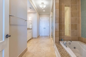 Bathtub, hair dryer, towels