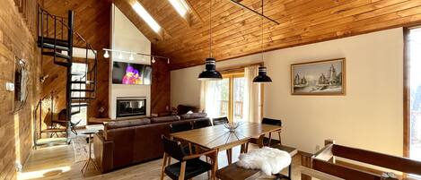 Smart TV, fireplace, table football