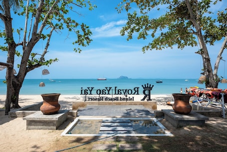 On the beach, white sand, beach shuttle, sun loungers