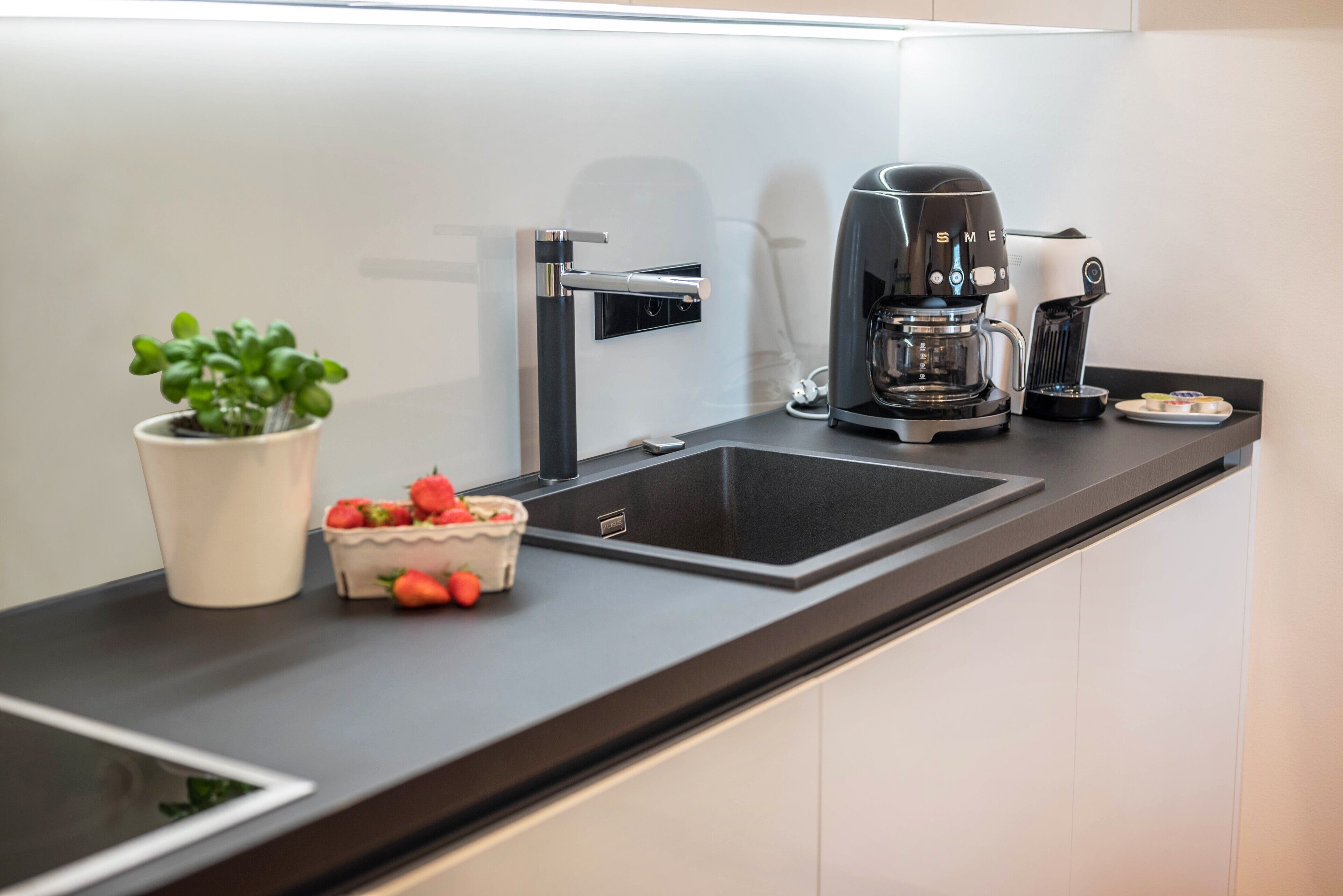 Kühlschrank, Mikrowelle, Herdplatte, Geschirrspüler