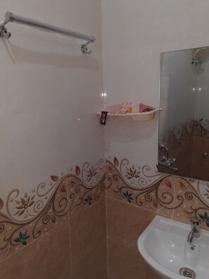 Combined shower/tub, bidet, towels, soap