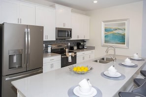 House, Multiple Beds, Private Pool, Pool View | Private kitchen | Fridge, microwave, stovetop, dishwasher - Lovely 4Bd Pool TH Champions Gate-8935sd (Davenport)