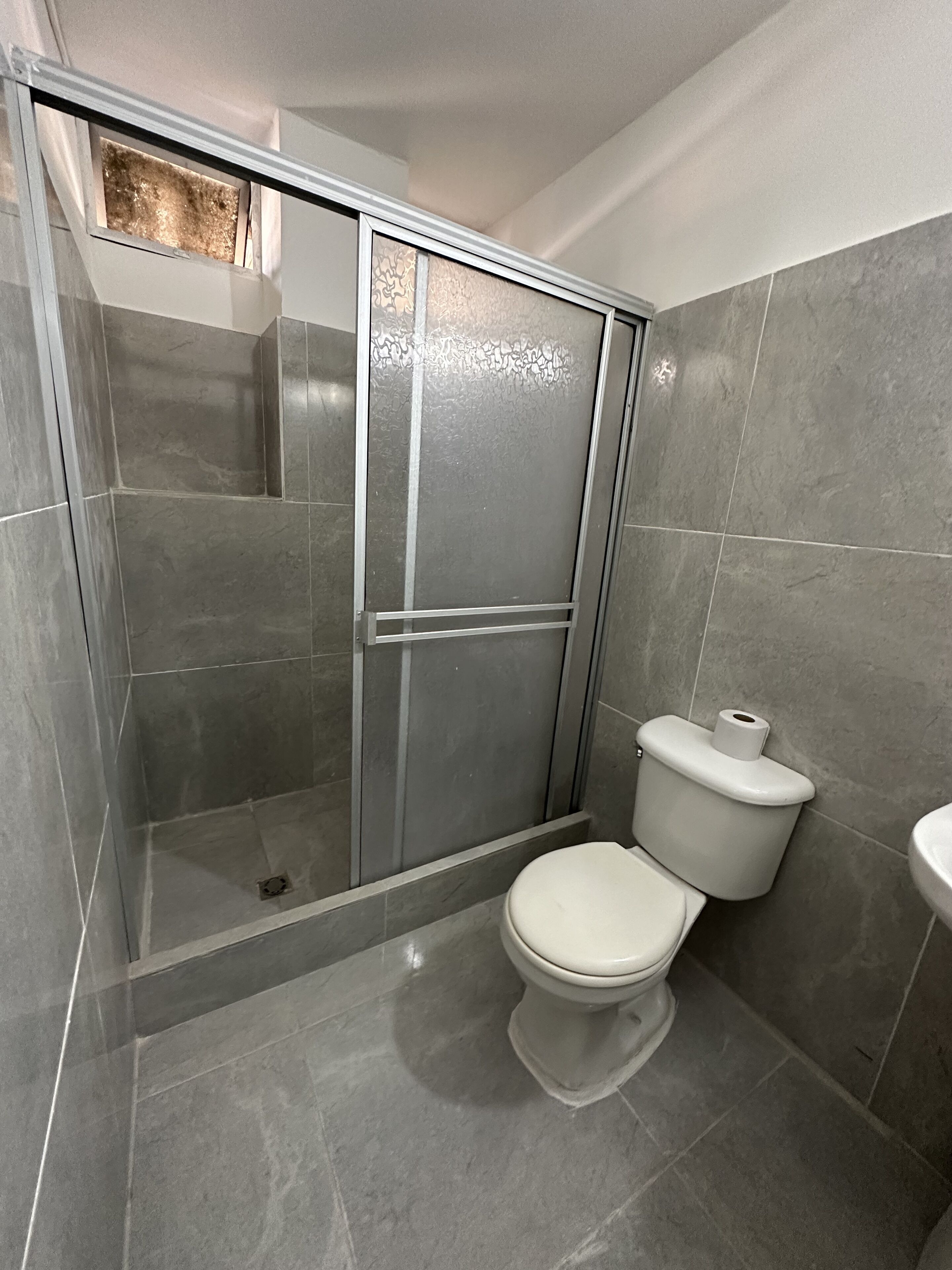 shower, towels, soap, shampoo