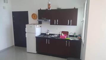 Frigorífico, microondas, horno y placa de cocina