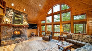 Smart TV, fireplace, DVD player, video library