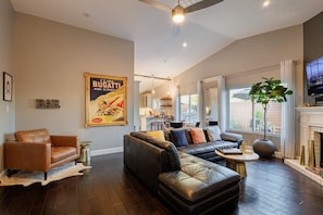 Smart TV, fireplace, video games, stereo