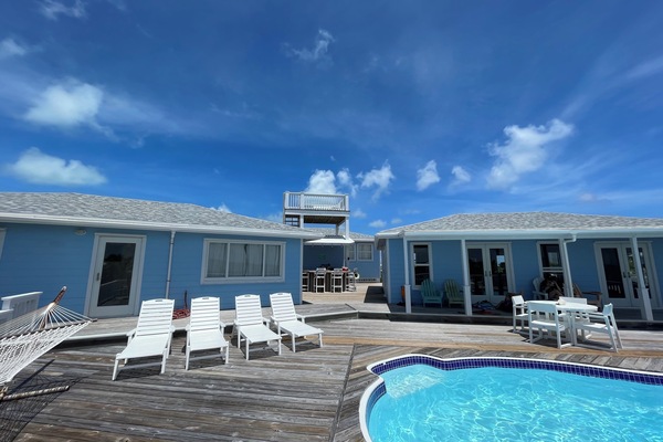 Barefoot Bay - view from the deck, showing the 3 pods and widow's peak