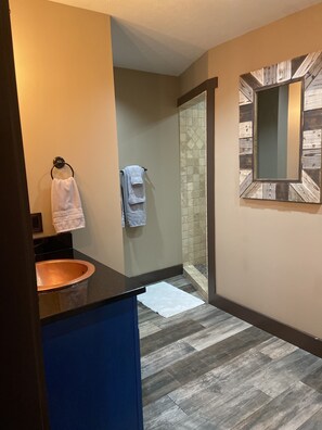 Douche, serviettes fournies, papier de toilette