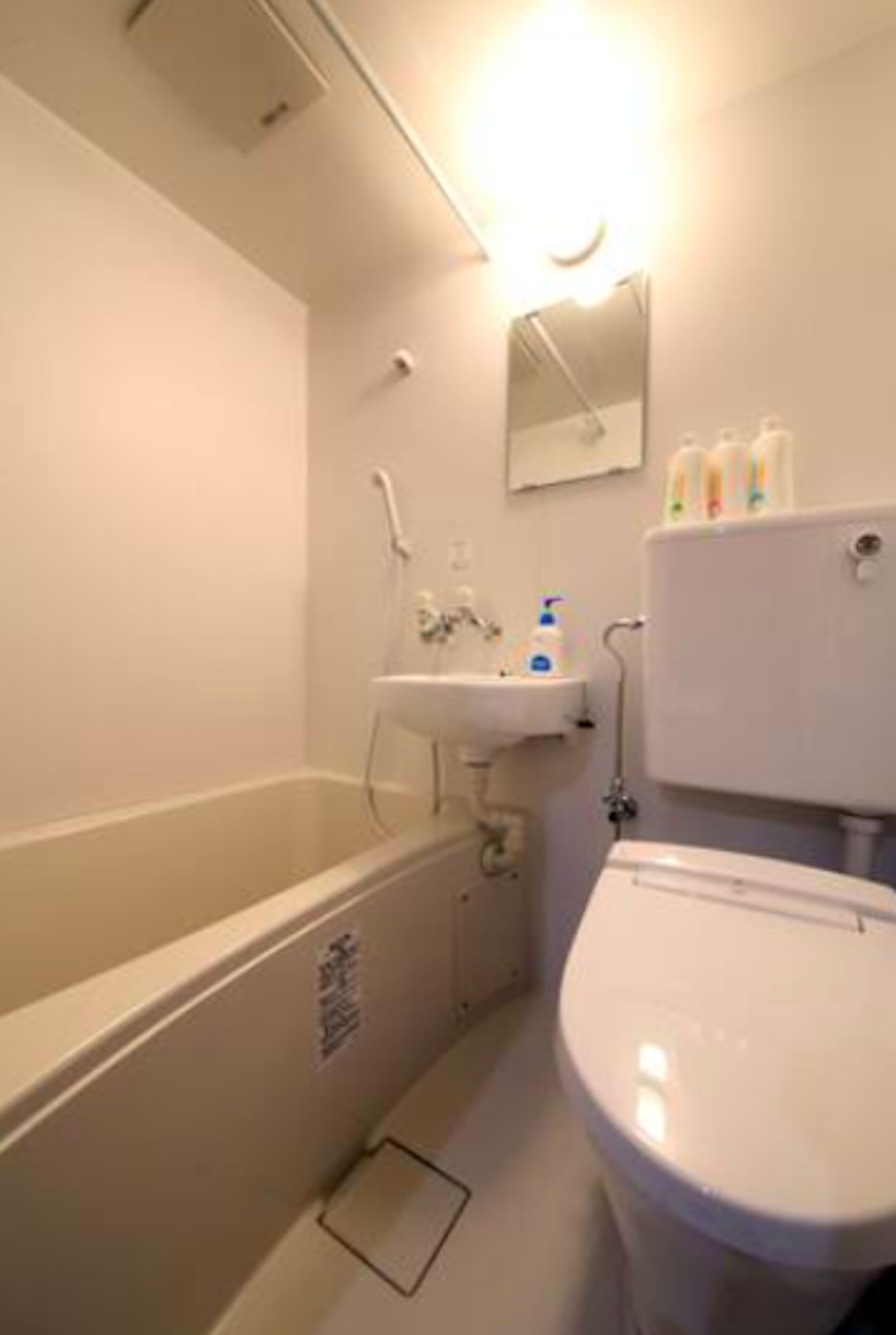 Combined shower/tub, hair dryer, slippers, bidet