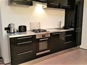 Fridge, microwave, espresso maker