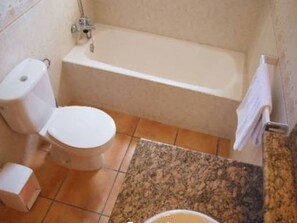 Combined shower/tub, hair dryer, towels