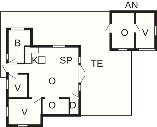 A floor plan with labeled rooms including SP, TE, and AN.