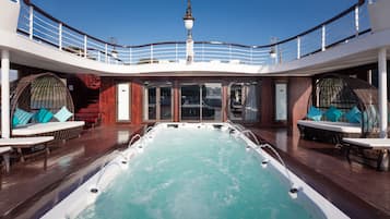 Outdoor pool, pool umbrellas, pool loungers