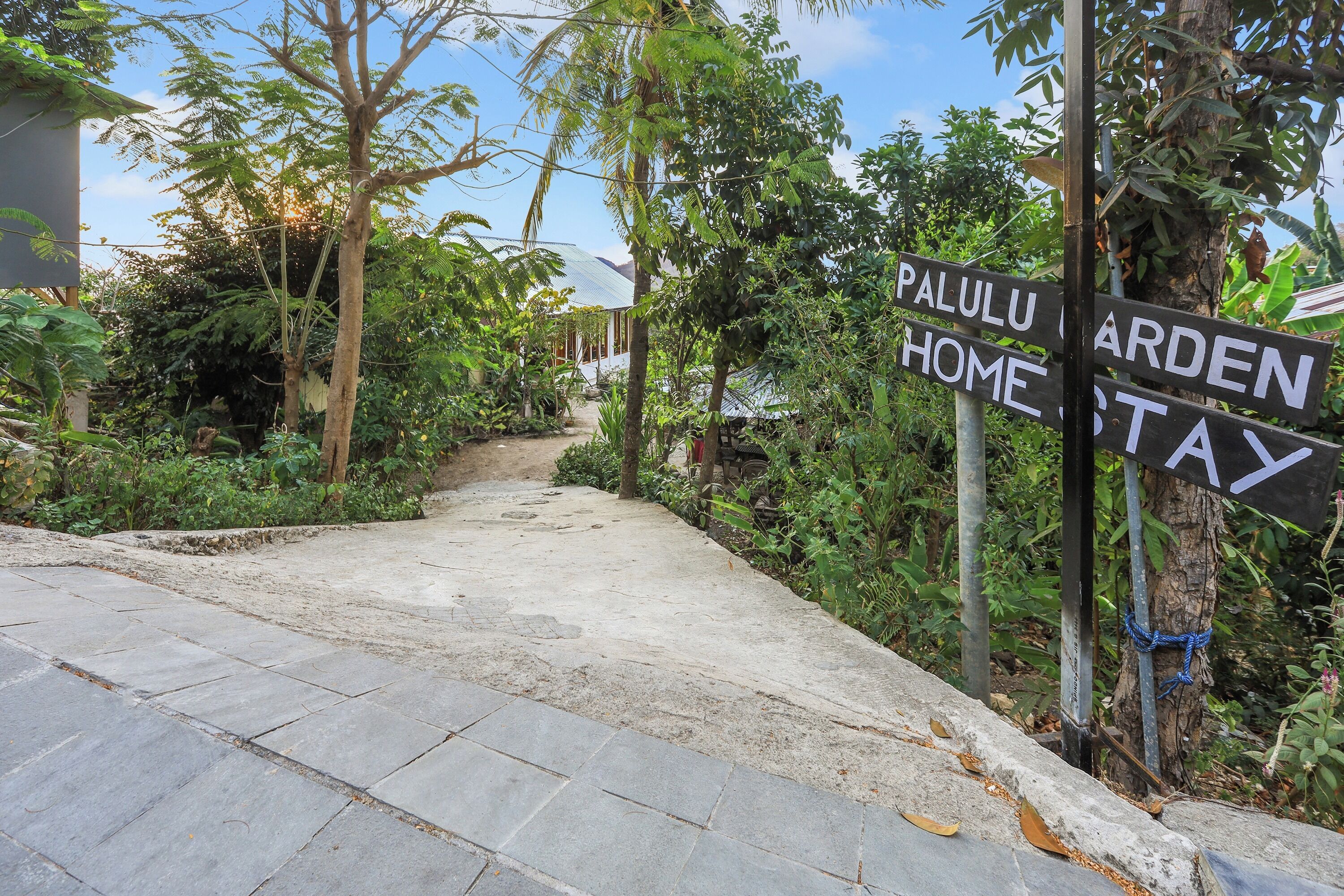 A pathway leading to a property named "Palulu Garden Home Stay."
