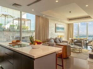 Sky Penthouse with Private Pool | Living area | 55-inch LED TV with cable channels, TV - Swiss-Belsuites Admiral Juffair (Manama)