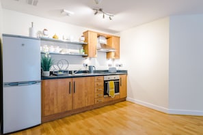 Apartamento exclusivo (incl. cleaning fee) | Cozinha privada | Geladeira grande, micro-ondas, fogão, cooktop