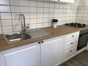 Fridge, microwave, oven, stovetop - Apartment Check In, city center, 3 private en-suite bedrooms with terrace. (Pula)