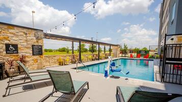 Outdoor pool, sun loungers