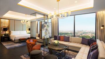 Royal Suite, 1 King Bed | Living area | 65-inch Smart TV with satellite channels, TV, smart speakers