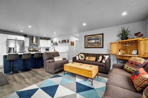Smart TV, fireplace, stereo, printers