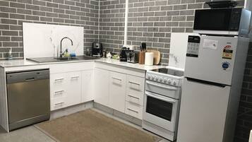 Fridge, microwave, oven, coffee/tea maker