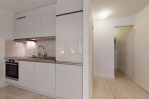 Basic Apartment, 1 Queen Bed | Private kitchen | Fridge, oven, stovetop, electric kettle