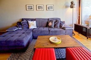 Basic Apartment, 1 Queen Bed with Sofa bed | Living area | TV, fireplace - Joli Appartement Ensoleillé à Vercorin (Chalais)