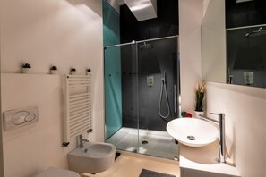 Shower, free toiletries, hair dryer, bidet