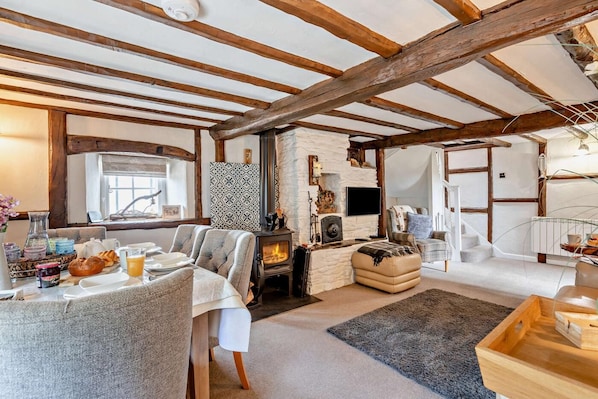 TV, fireplace