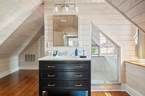 Hair dryer, soap, shampoo, toilet paper