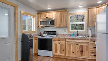 Fridge, microwave, coffee/tea maker, electric kettle