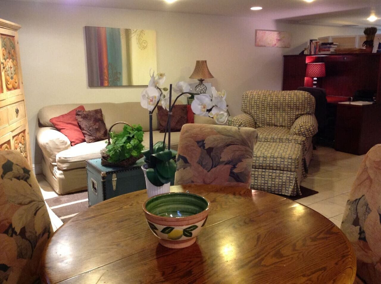 Smart TV, DVD player, books, video library