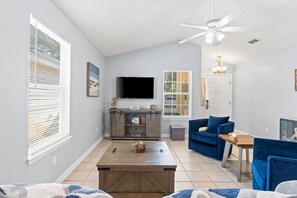 House, 3 Bedrooms, Patio, Pool View | Living area | 32-inch flat-screen TV with cable channels, TV, ping pong