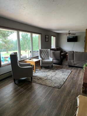 Smart TV, chimenea y reproductor de DVD 