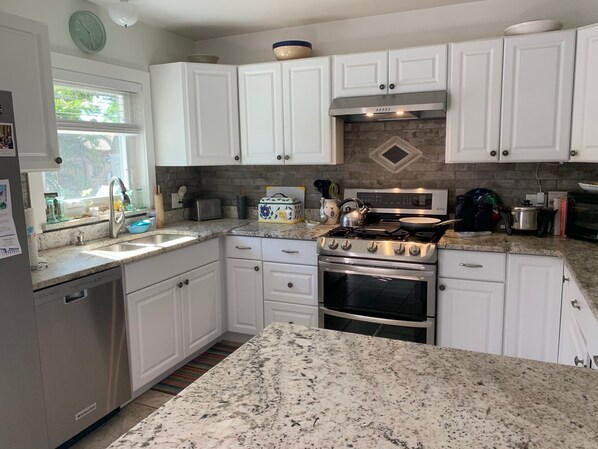 Fridge, microwave, oven, dishwasher