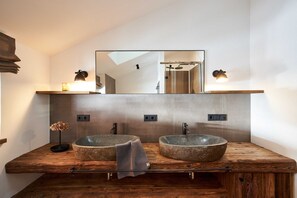 Shower, towels, soap, toilet paper