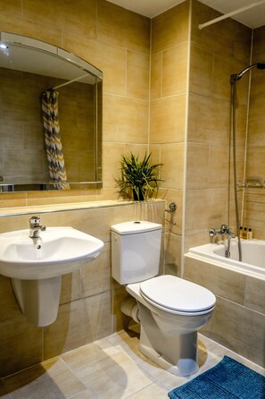 Deluxe Apartment | Bathroom | Free toiletries, towels, soap, shampoo