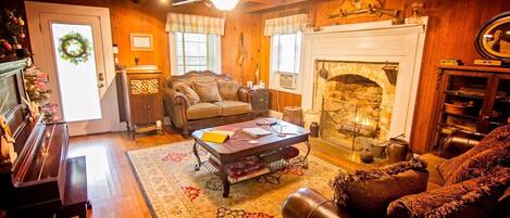 TV connectée, cheminée, livres, médiathÚque