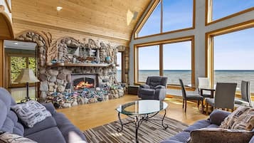 Smart TV, fireplace, video games, DVD player